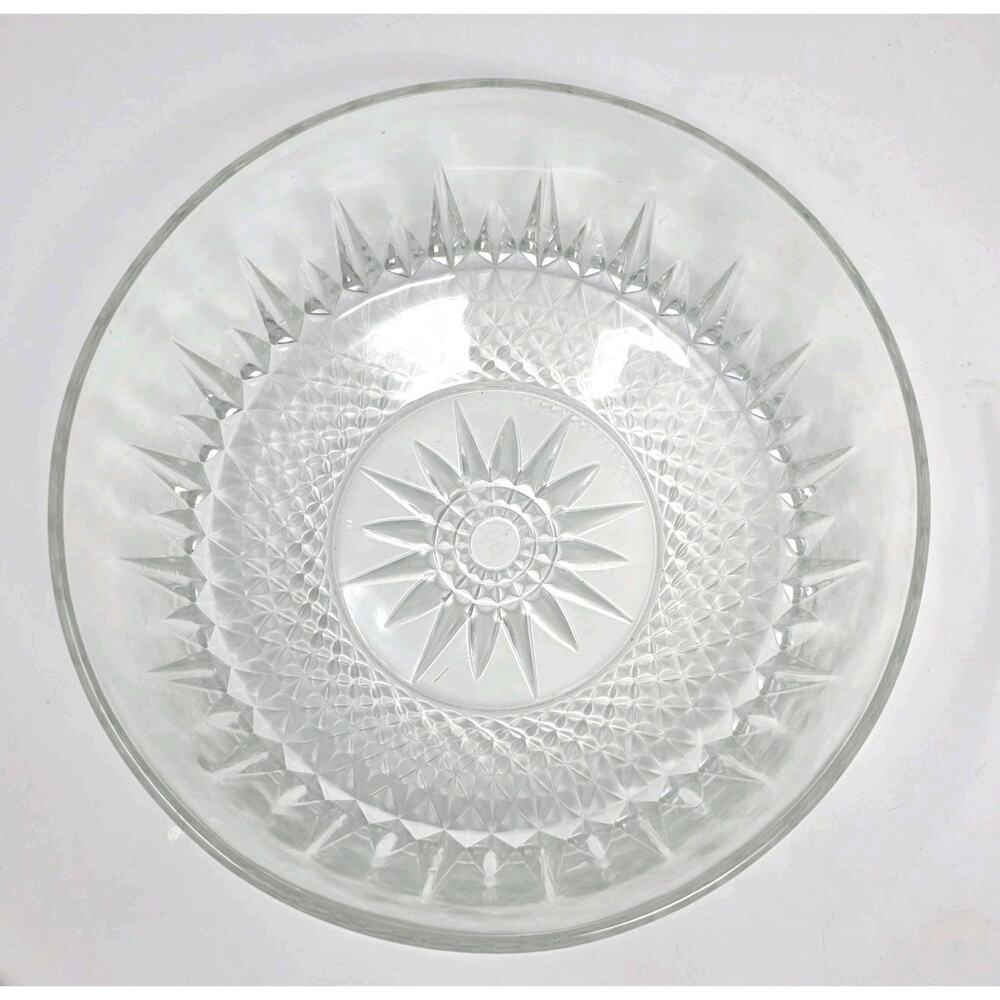 Arcoroc France Glass Serving Bow Diamond Starburst Pattern 9 Inch 60s-70s